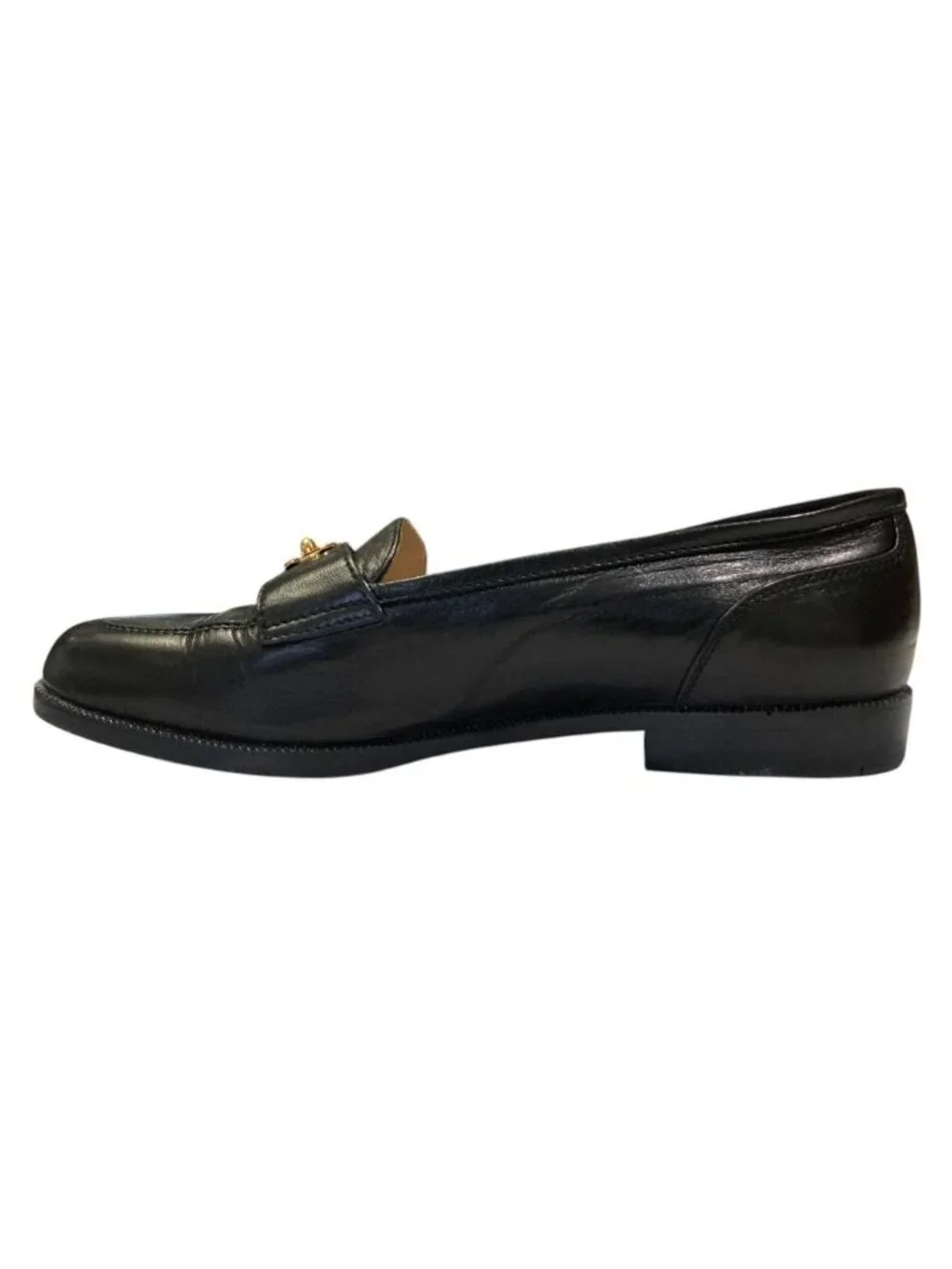 Chanel Vintage Turnlock CC Logo Leather Loafers Equivalent Black Second